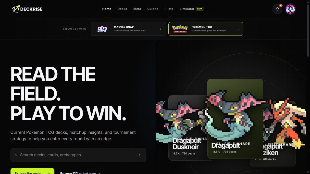 DECKRISE competitive card-game analysis homepage